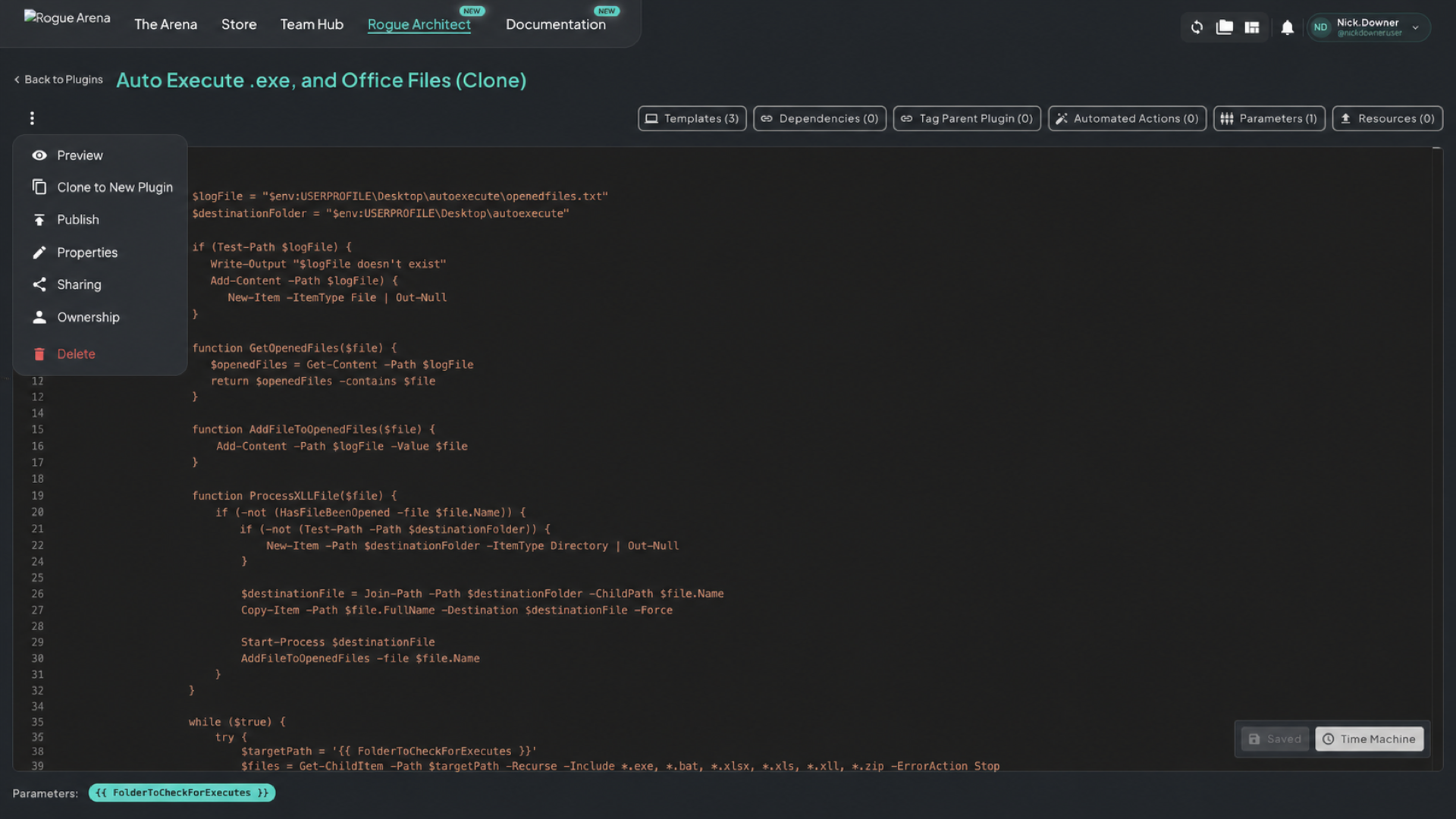 Plugin actions menu with Preview, Clone to New Plugin, Publish, Properties, Sharing, Ownership, and Delete