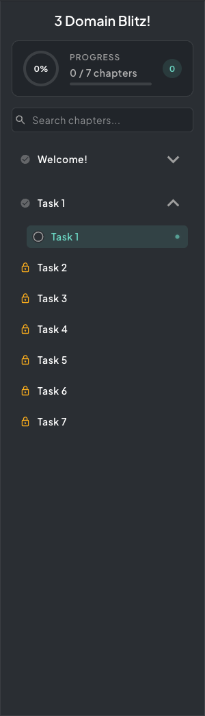 Linear chapter list showing completed, active, and locked chapters
