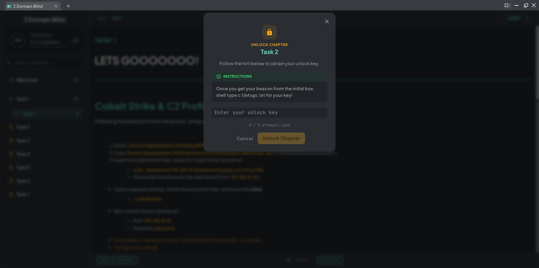 Locked chapter dialog showing the flag hint and key entry field