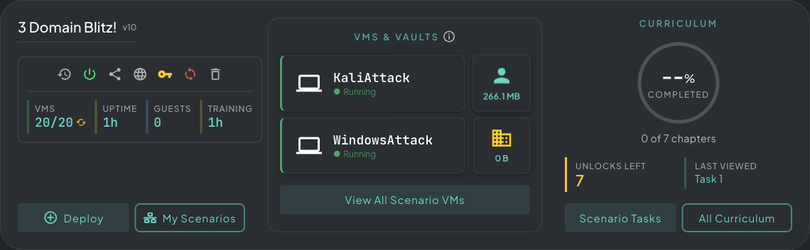 Deployment dock showing VMs and vault storage indicators